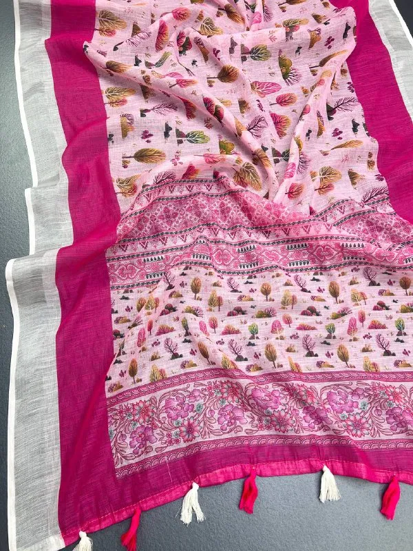 Light_Pink_Premium_Linen_Cotton_Saree_With_Blouse_For_Women