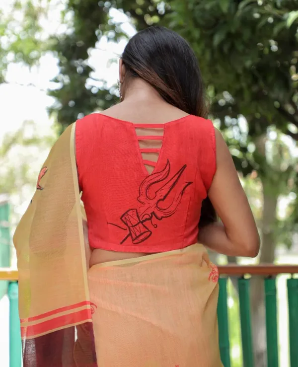 RED_&_YELLOW_Colour__soft_linen_cotton_saree_With_Beautiful_Blouse
