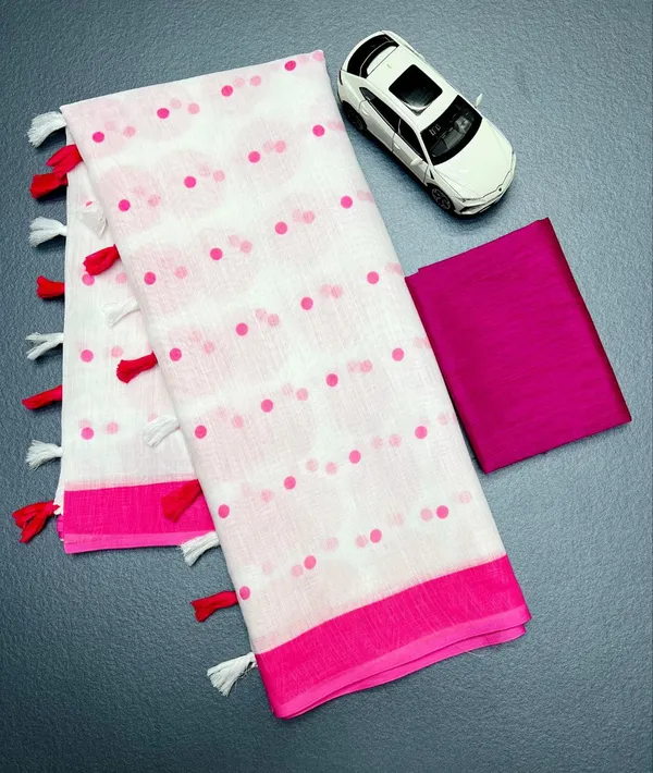 WHITE_&_PINK_FLOWER_SOFT_LINEN_SAREES