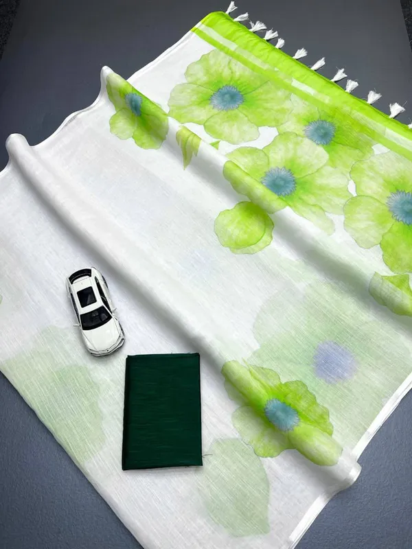 BEAUTIFUL_Flower_Design_soft_linen_cotton_saree