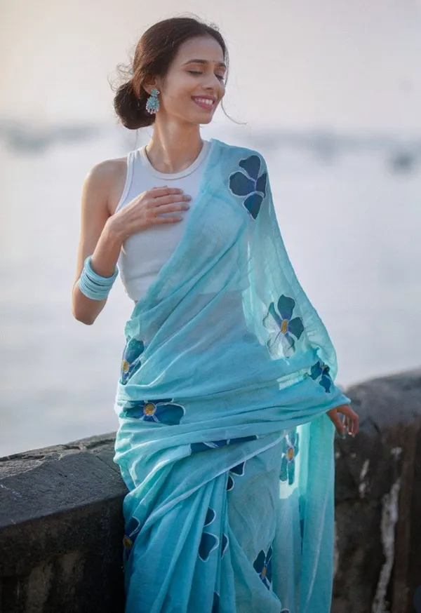 Sky_Blue_Premium_Linen_Cotton_Sarees