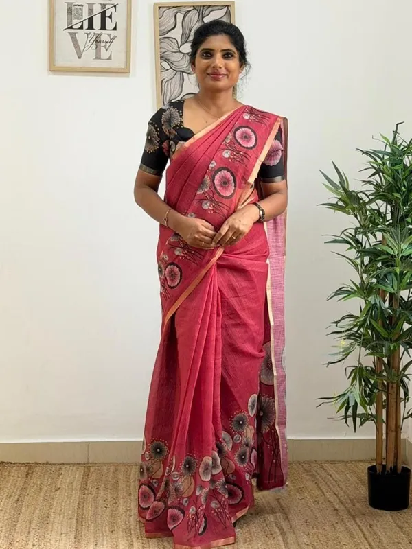 Floral_Linen_Cotton_Saree