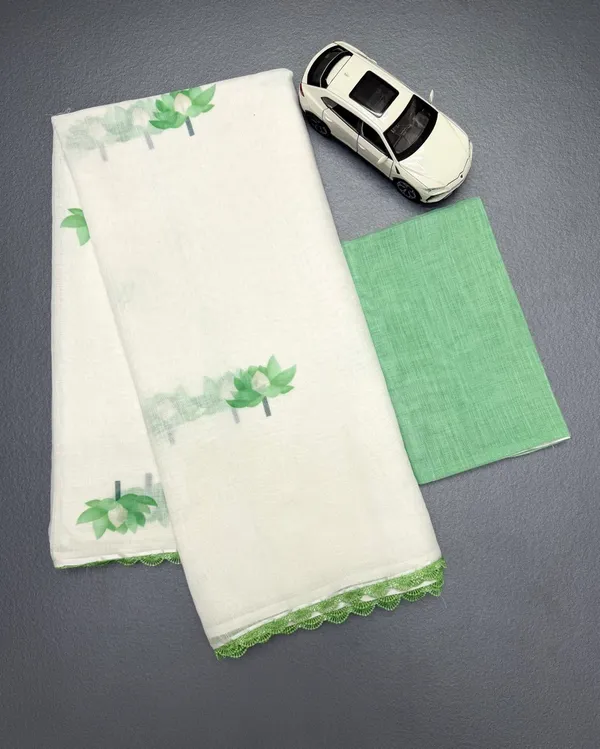 Pista_Colour_Flower_And_Pista_Premium_Lace_Border_Party_Wear_Sarees