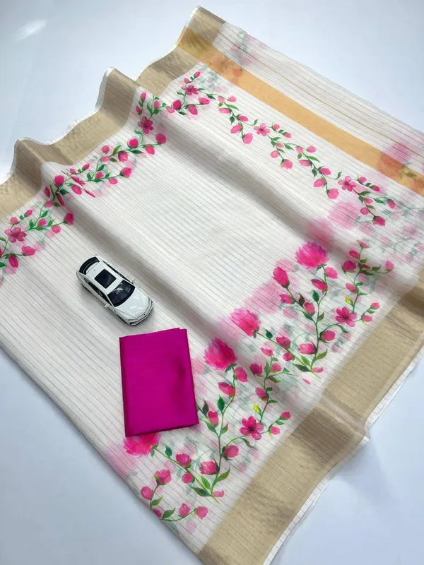 BEAUTIFUL_White_And_Rani_Colour_Premium_Saree_With_Gold_Jari_Border