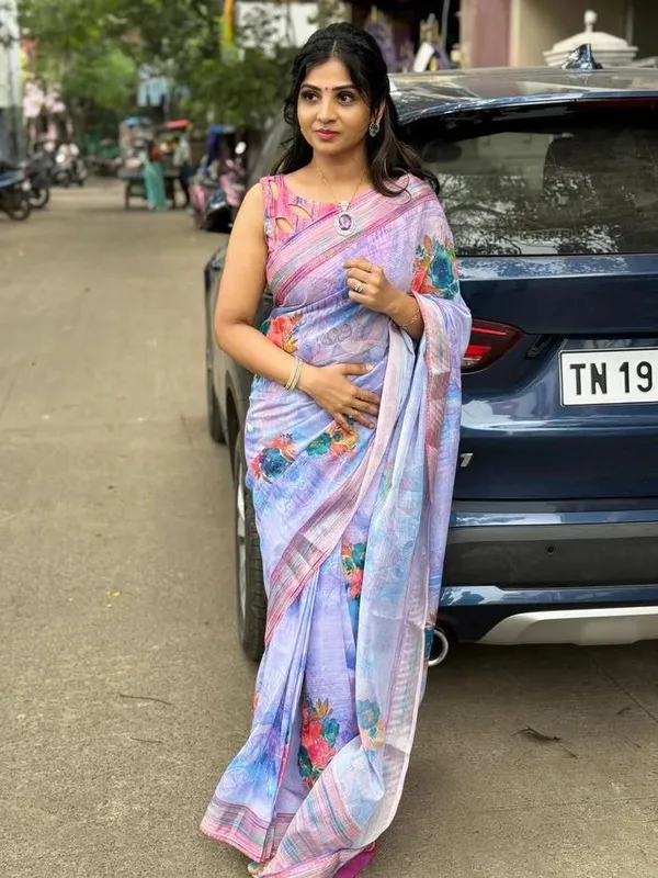 Lavender_Soft_Linen_Cotton_Saree_For_Women