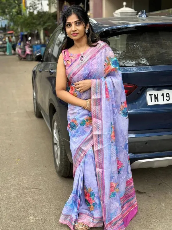 Lavender_Soft_Linen_Cotton_Saree_For_Women