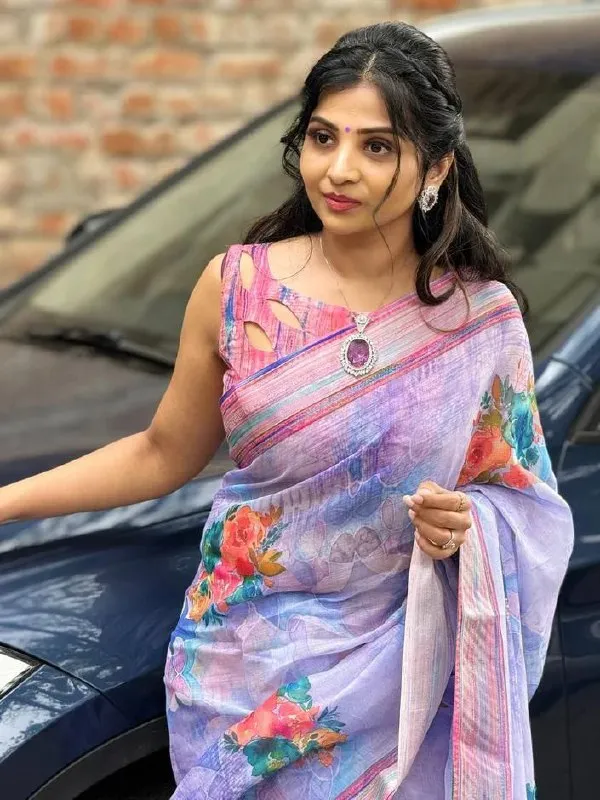 Lavender_Soft_Linen_Cotton_Saree_For_Women