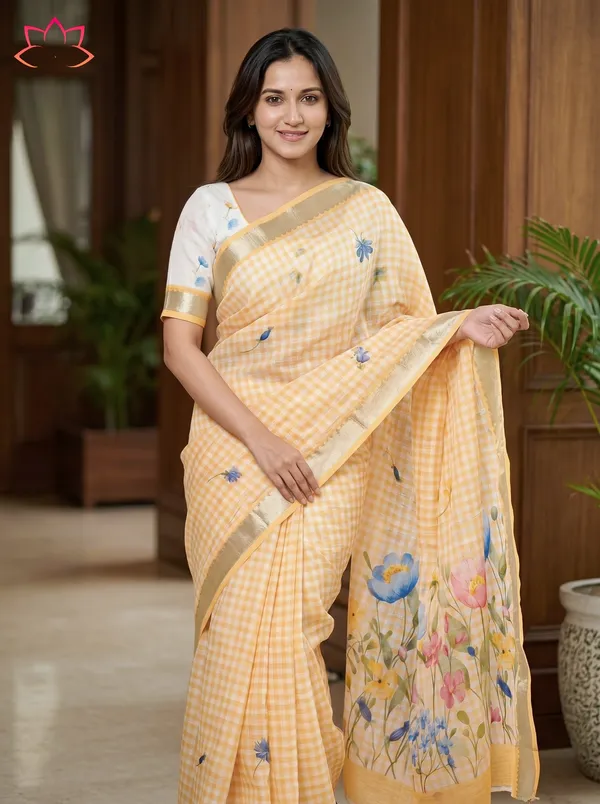 Light_Orange_Linen_Chex_Border_Sarees