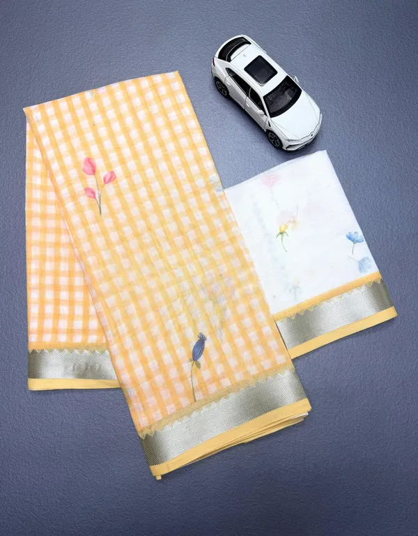 Light_Orange_Linen_Chex_Border_Sarees