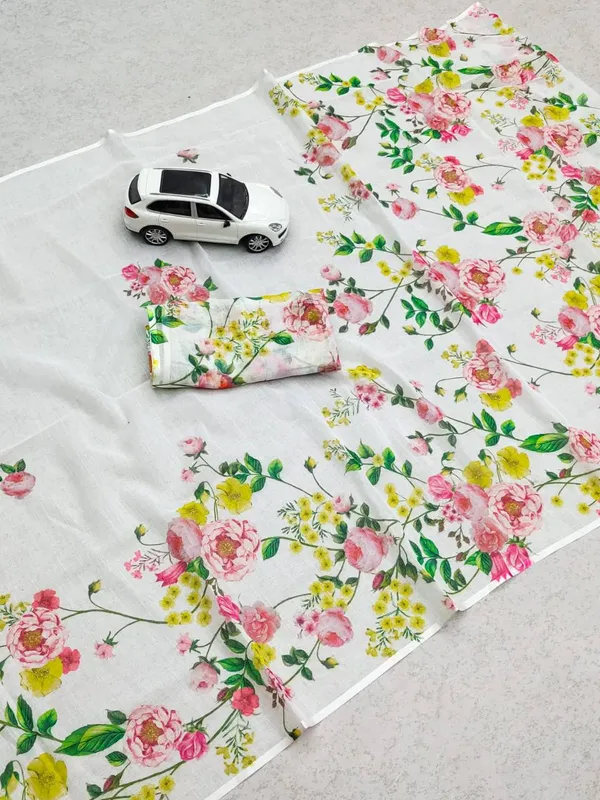 White_Premium_Soft_linen_Cotton_Saree_For_Women