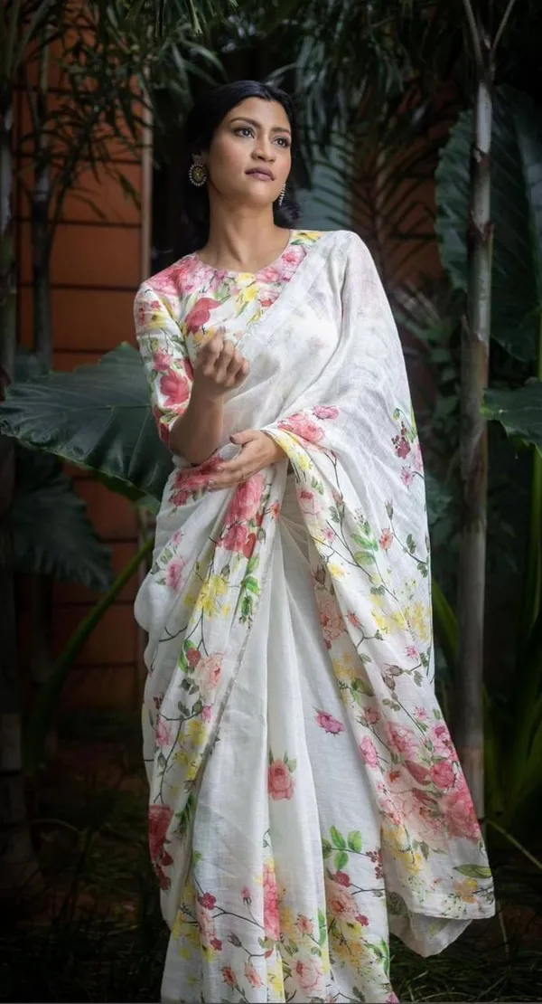 White_Premium_Soft_linen_Cotton_Saree_For_Women