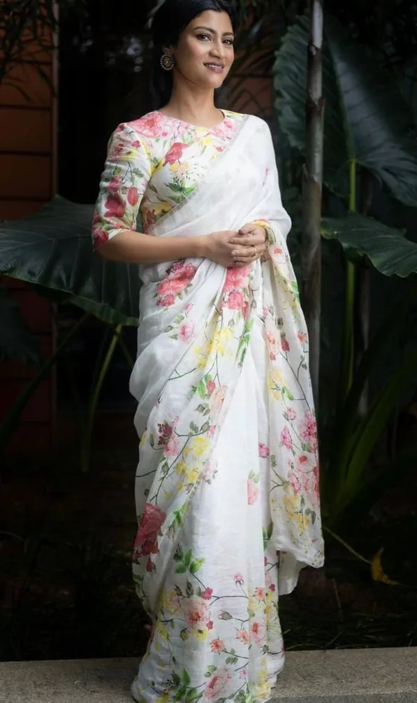 White_Premium_Soft_linen_Cotton_Saree_For_Women