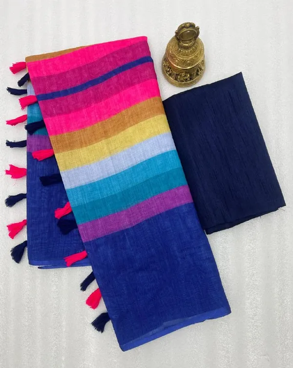 Beautiful_Blue_Colour_Premium_Saree_With_Tassels