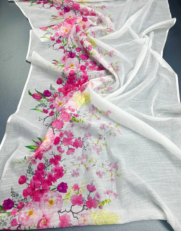 White_&_Pink__Premium_Linen_Cotton_Saree_With_Blouse_For_Women