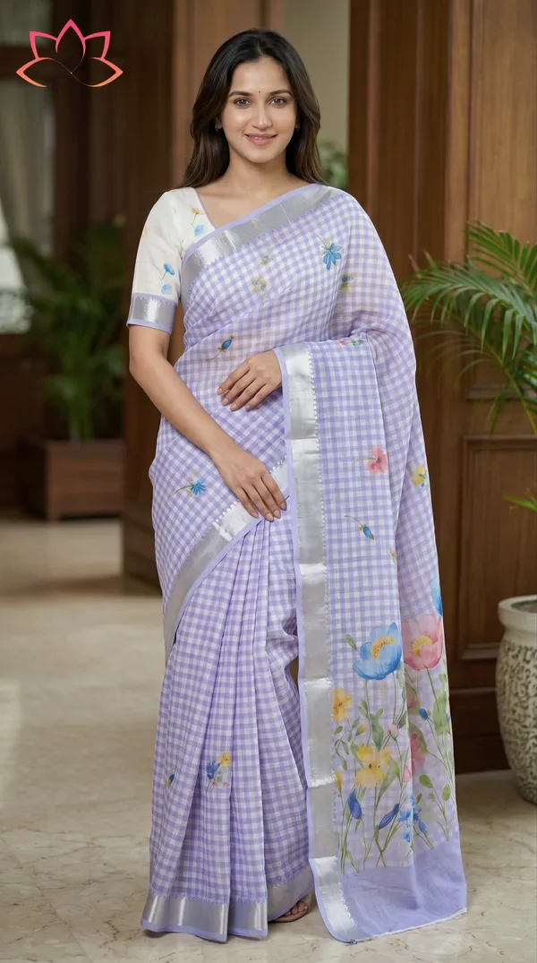 Purpal_Linen_Chex_Sarees