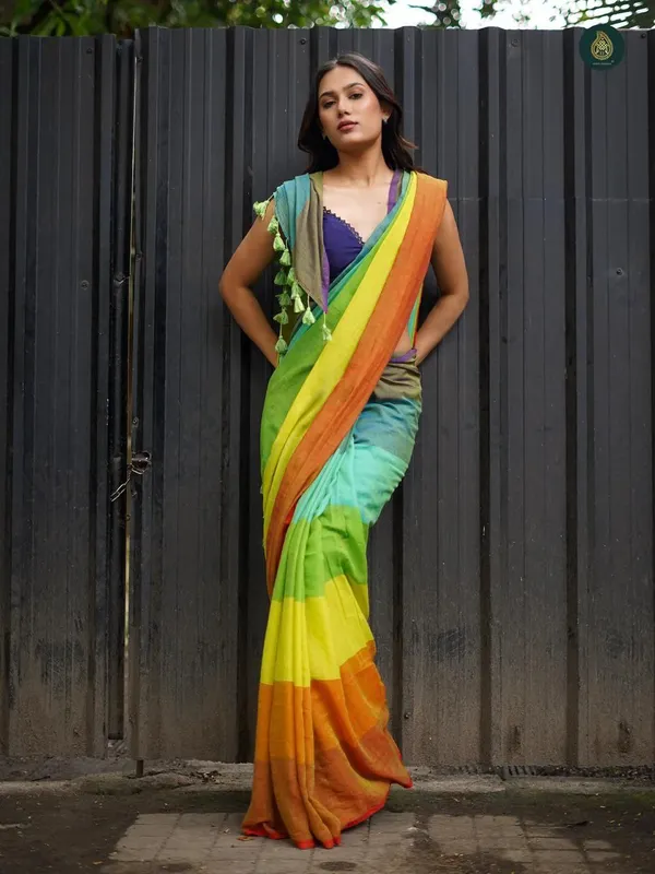 Multicolor_Premium_Soft_linen_Cotton_Saree_For_Women