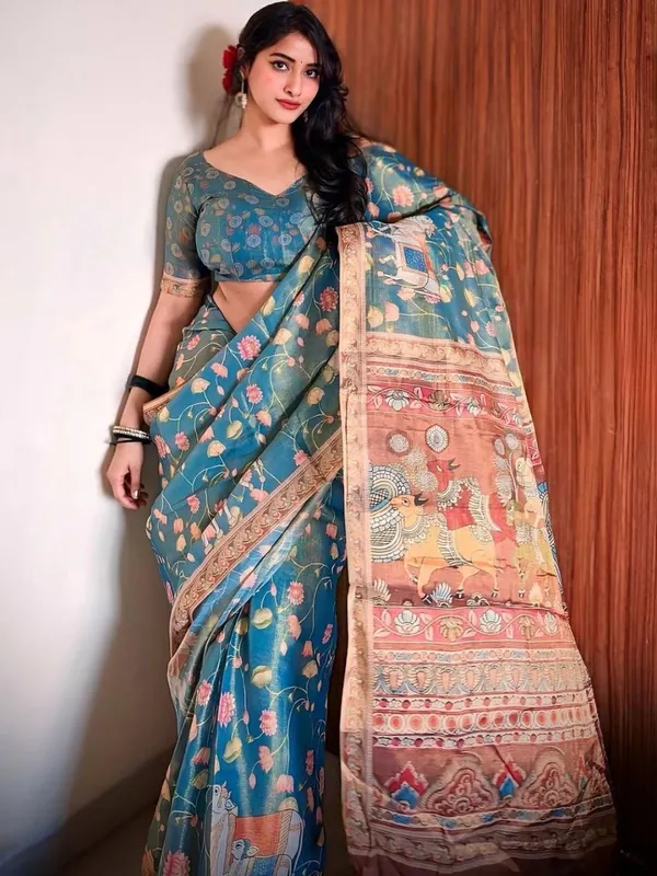 Sky_Blue_Very_Beautiful_Linen_Tissue_Sarees