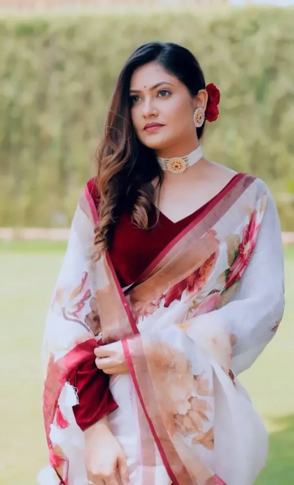 White_&_Maroon_Premium_Soft_linen_Cotton_Saree_For_Women