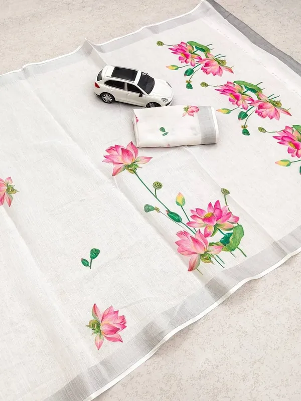 White_Flower_Digital_Print_Sarees