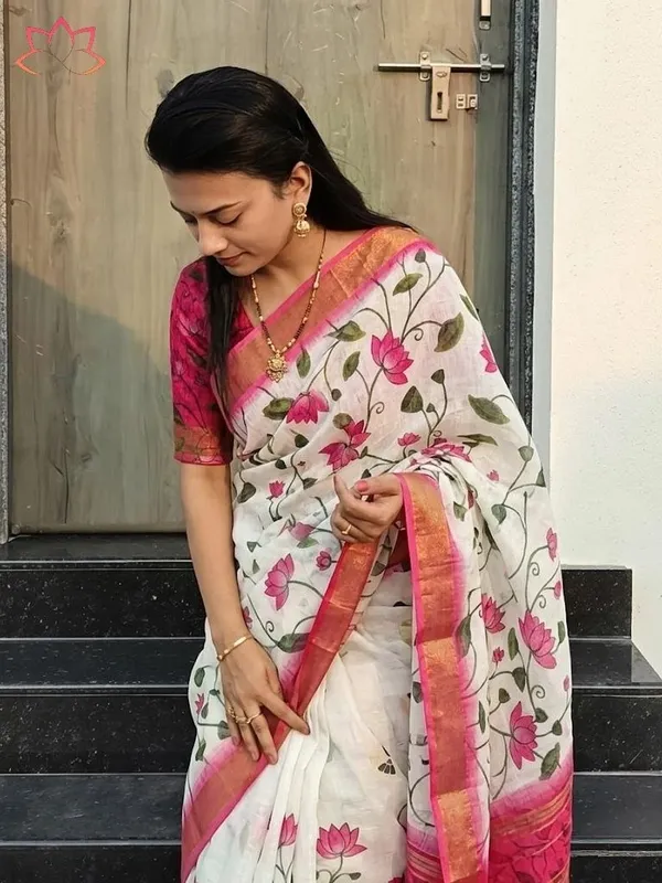 White_Kalamkaari_Printed_Sarees