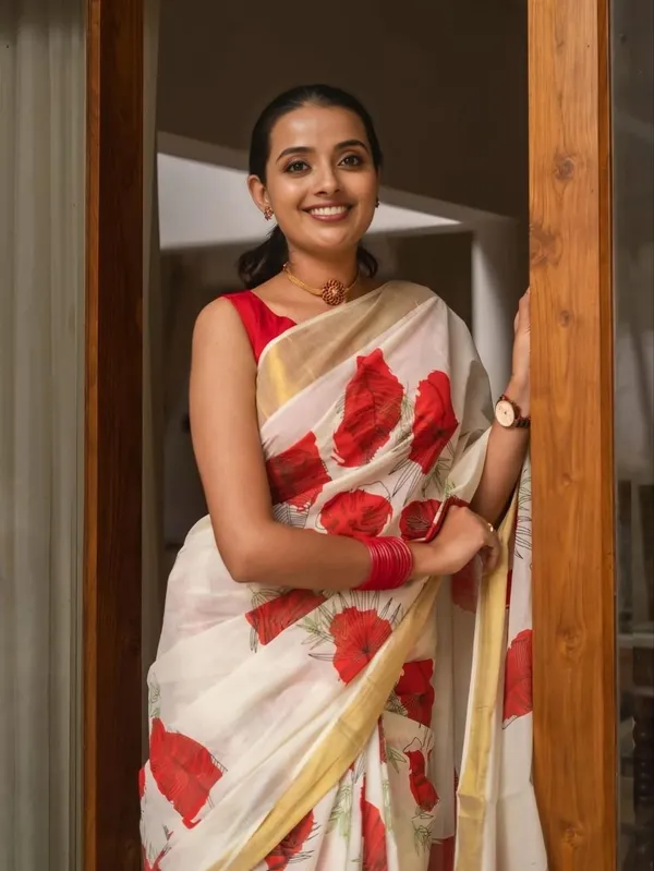 White_&_Red_Leave_Print_Sarees_Trending_Design