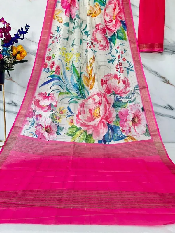 Multi_Colour_Soft_Linen_Cotton_With_Zari_Chex_Fabric_Saree_For_Women