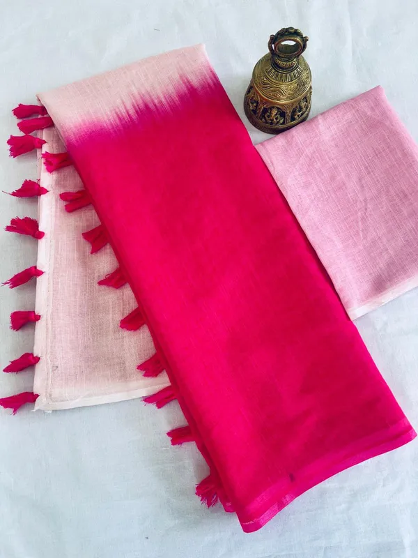 White_&_Pink_Premium_Soft_linen_Cotton_Saree_For_Women