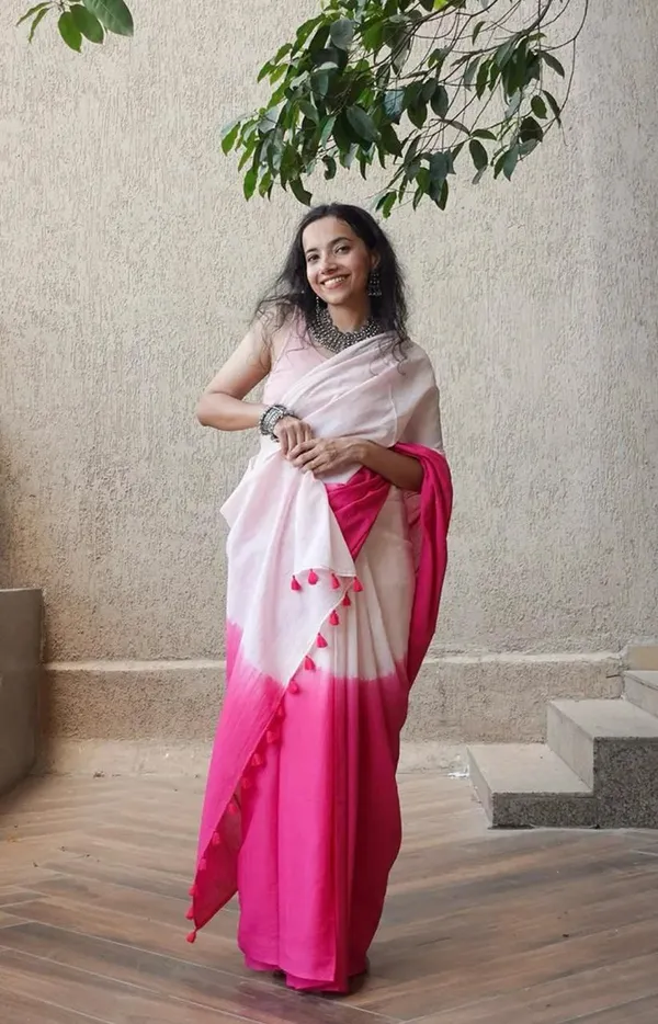 White_&_Pink_Premium_Soft_linen_Cotton_Saree_For_Women