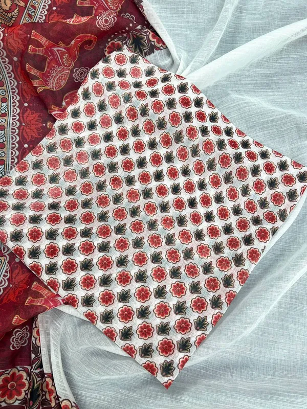 Red_&_white_Premium_Linen_Cotton_Saree_With_Tassels_With_Blouse_For_Women
