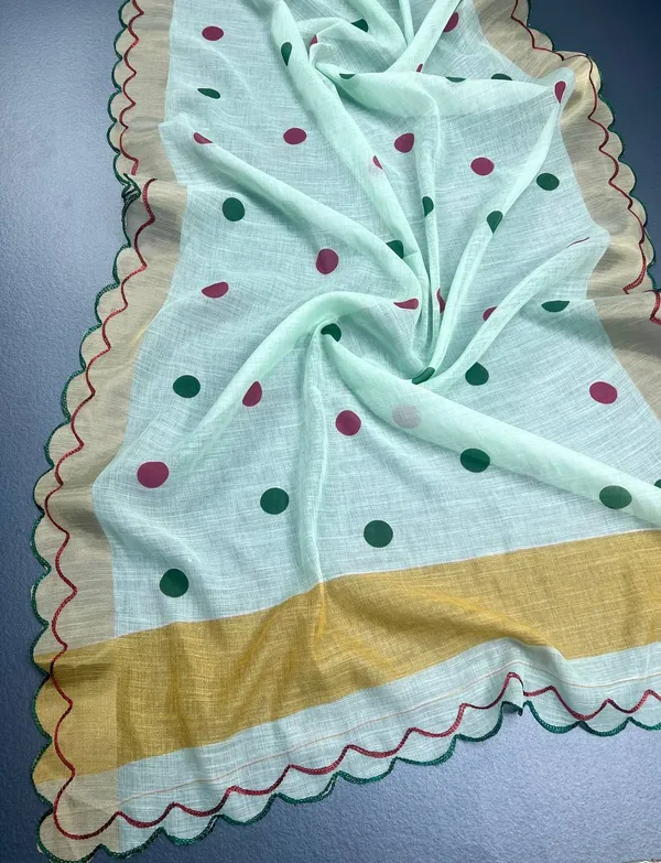 Light_Blue_Premium_Linen_Cotton_Saree_With_Cut_Work_Border_With_Golden_Zari_Border_With_Blouse_For_Women