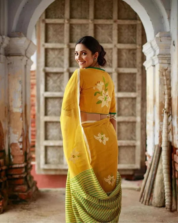 Yellow_Premium_Soft_linen_Cotton_Saree_For_Women