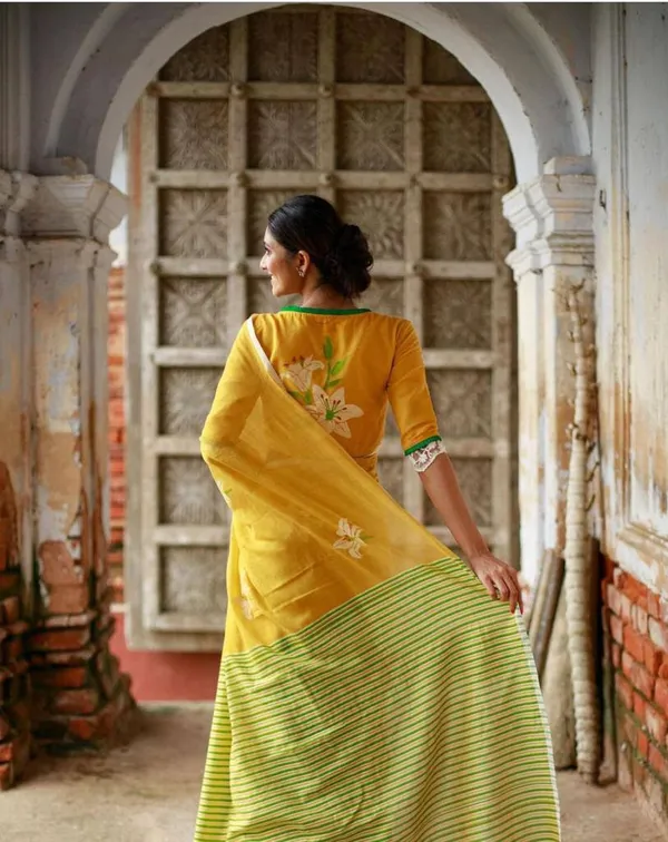 Yellow_Premium_Soft_linen_Cotton_Saree_For_Women