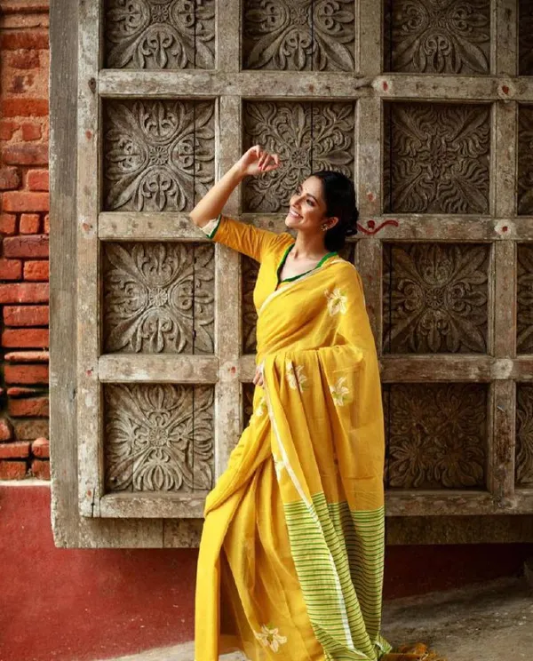 Yellow_Premium_Soft_linen_Cotton_Saree_For_Women