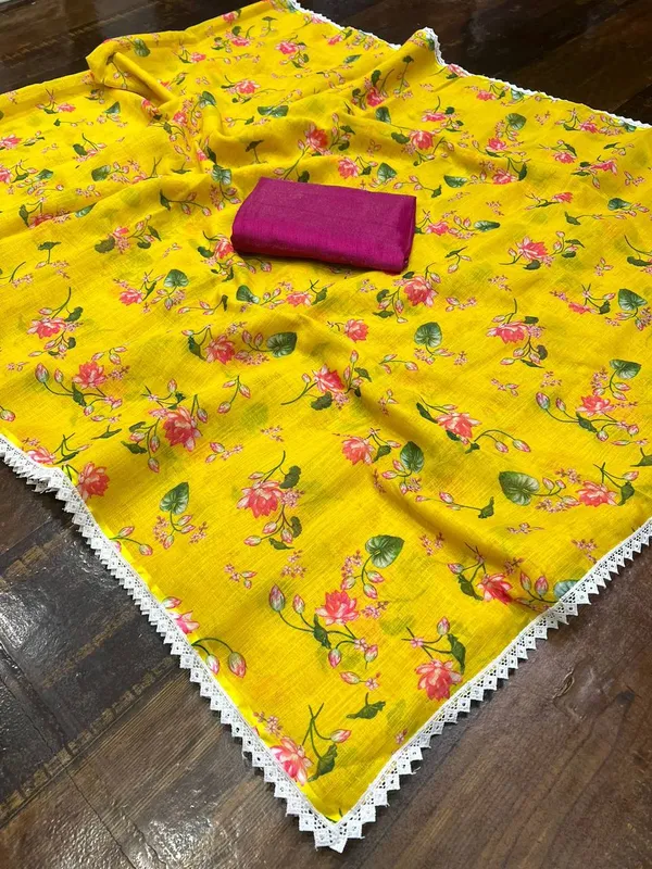 Yellow_Premium_Soft_linen_Cotton_Saree_For_Women
