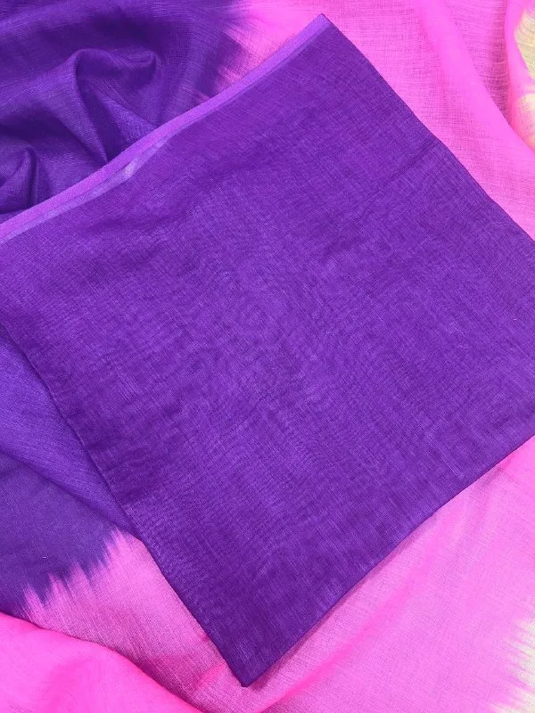 Multicolour_Premium_Linen_Cotton_Saree_With_Tassels_With_Blouse_For_Women