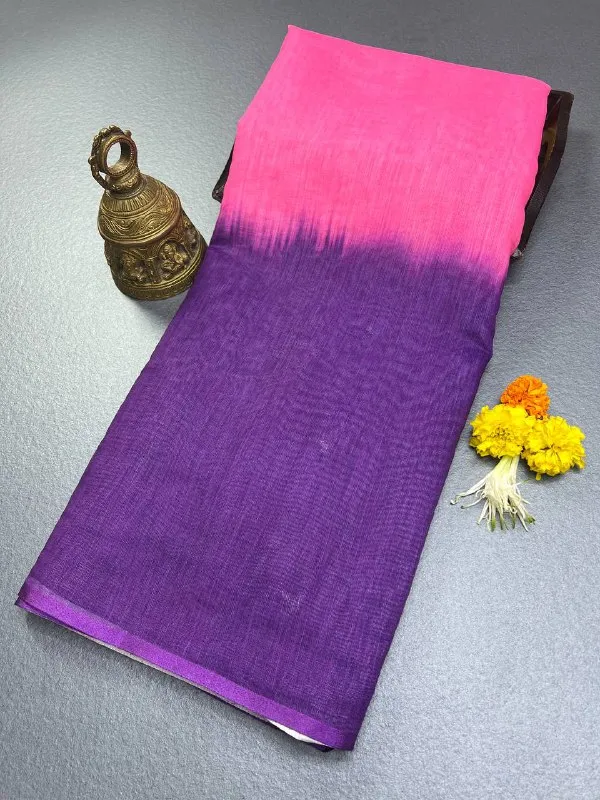 Multicolour_Premium_Linen_Cotton_Saree_With_Tassels_With_Blouse_For_Women
