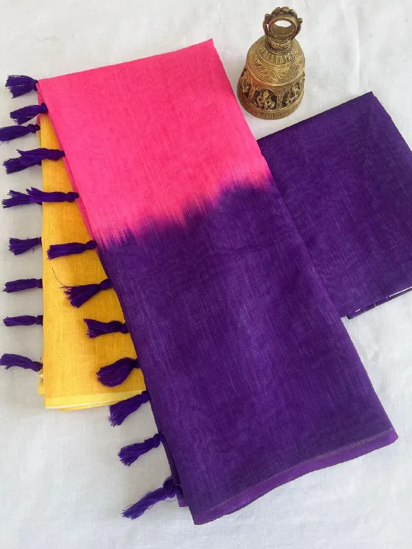 Yellow_&_Purple_Premium_Soft_linen_Cotton_Saree_For_Women