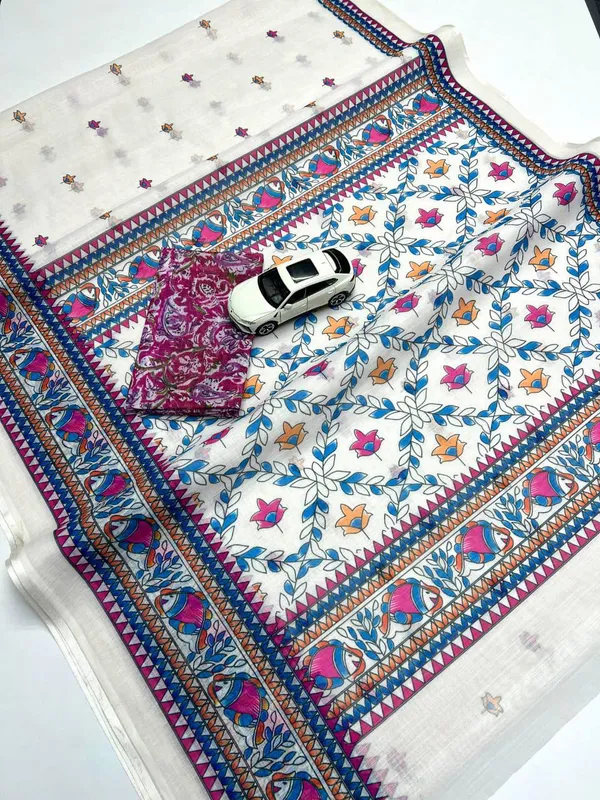 BEAUTIFUL_Cream_Colour_Premium_Saree_With_Beautiful_Blouse