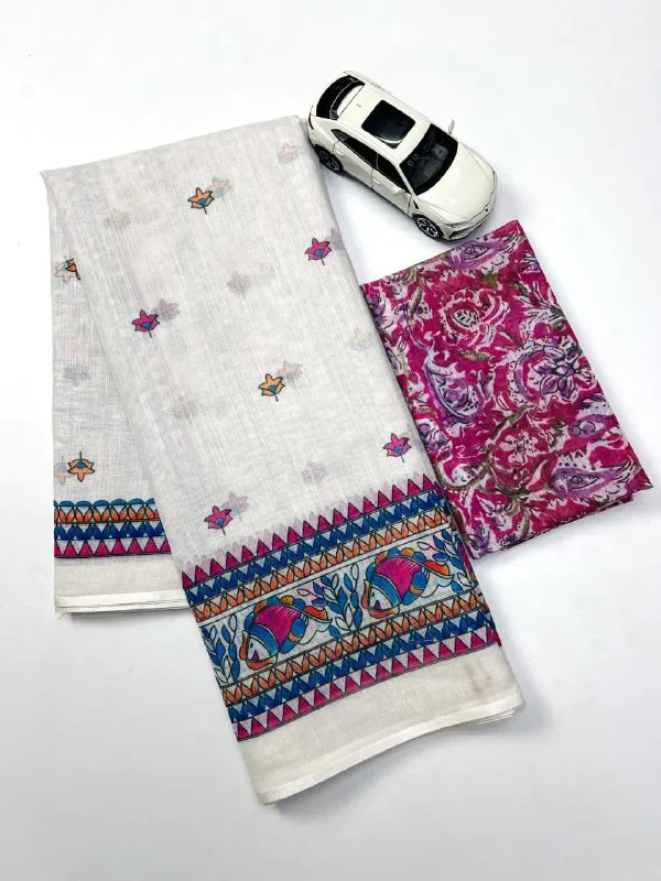 BEAUTIFUL_Cream_Colour_Premium_Saree_With_Beautiful_Blouse