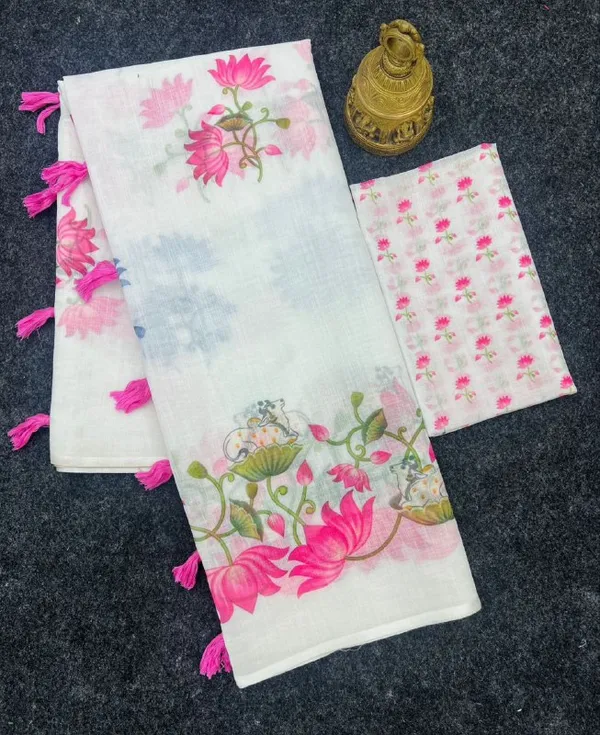 White_Soft_Linen_Cotton_Saree_For_Women