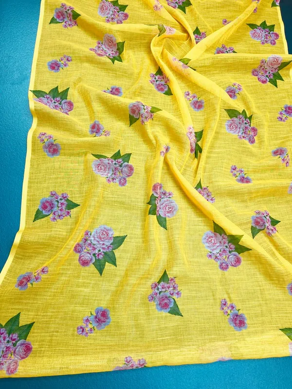 Yellow_Premium_Linen_Cotton_Saree_With_Blouse_For_Women