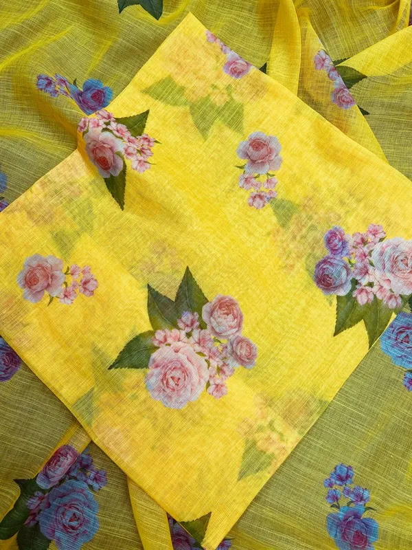 Yellow_Premium_Linen_Cotton_Saree_With_Blouse_For_Women
