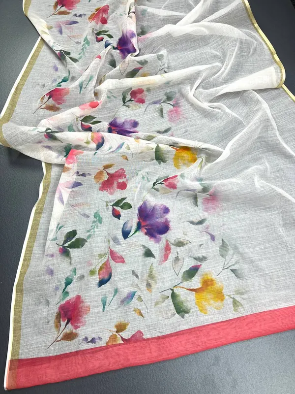 White_Premium_Linen_Cotton_Saree_With_Blouse_For_Women