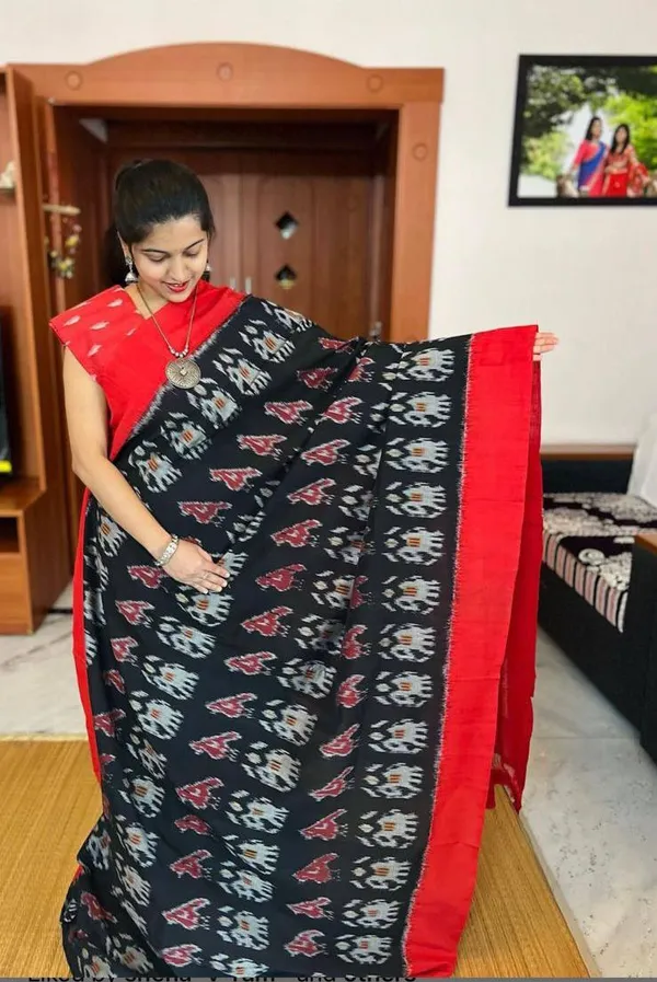 Black_&_Red_Combine_Premium_Linen_Cotton_Saree_With_Blouse_For_Women