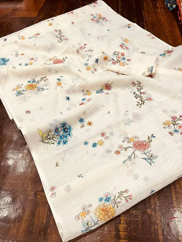 Cream_Premium_Soft_linen_Cotton_Saree_For_Women