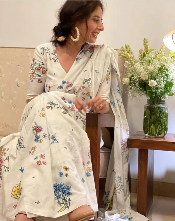 Cream_Premium_Soft_linen_Cotton_Saree_For_Women