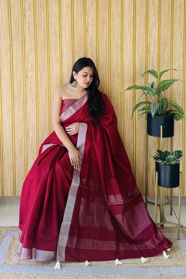 Pure_Linen_Maroon_Sree_Premium_Look