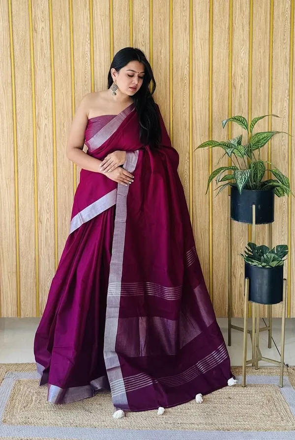 Beautiful_Wine_Colour_Saree_With_Silver_Jari_Border