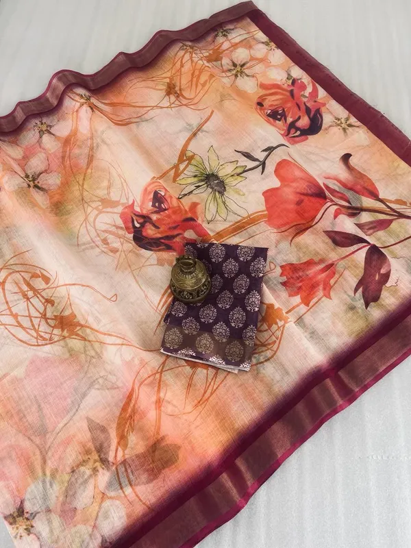 Peach_Premium_Soft_linen_Cotton_Saree_For_Women