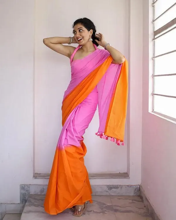 Orange_&_Pink_Premium_Soft_linen_Cotton_Saree_For_Women